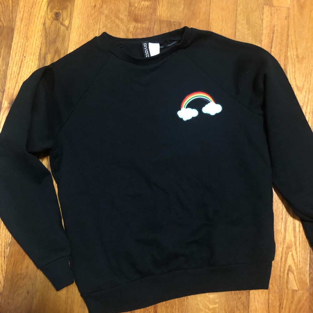 Black Crewneck Sweater with Rainbow